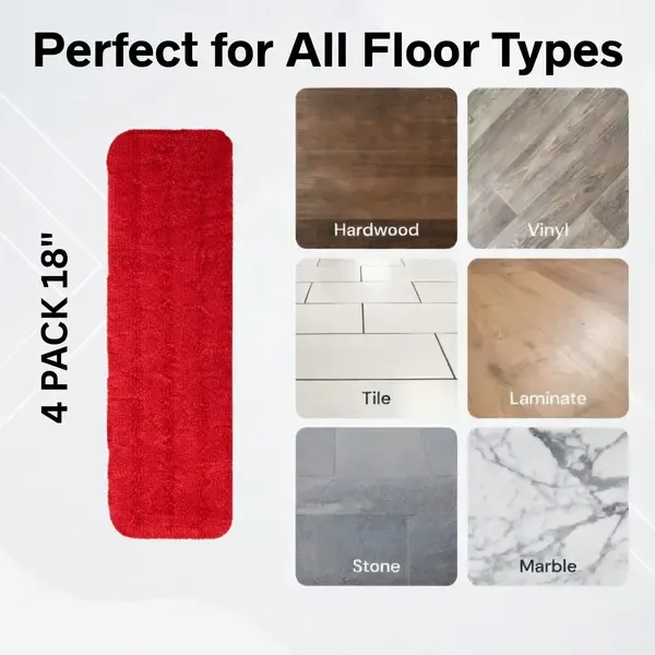 4 PACK 18" Microfiber Cleaning Pad for Multi-Surface Floors Compatible with Most Mops