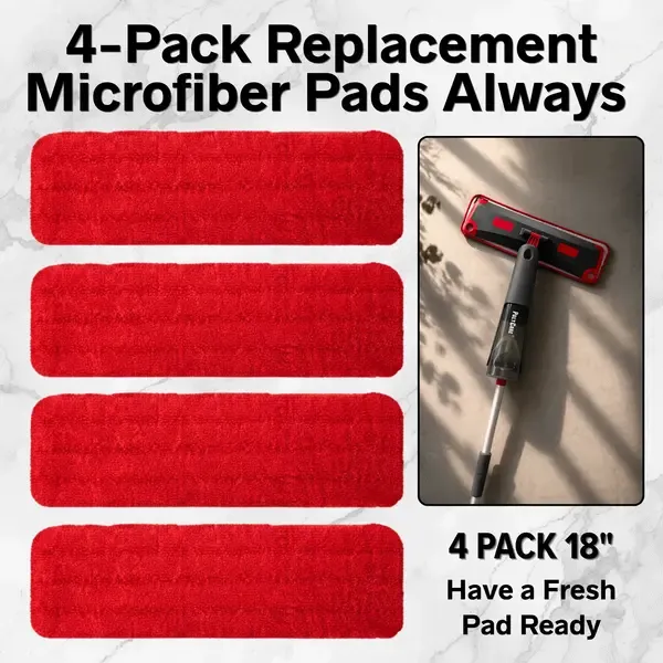 4 PACK 18" Microfiber Cleaning Pad for Multi-Surface Floors Compatible with Most Mops
